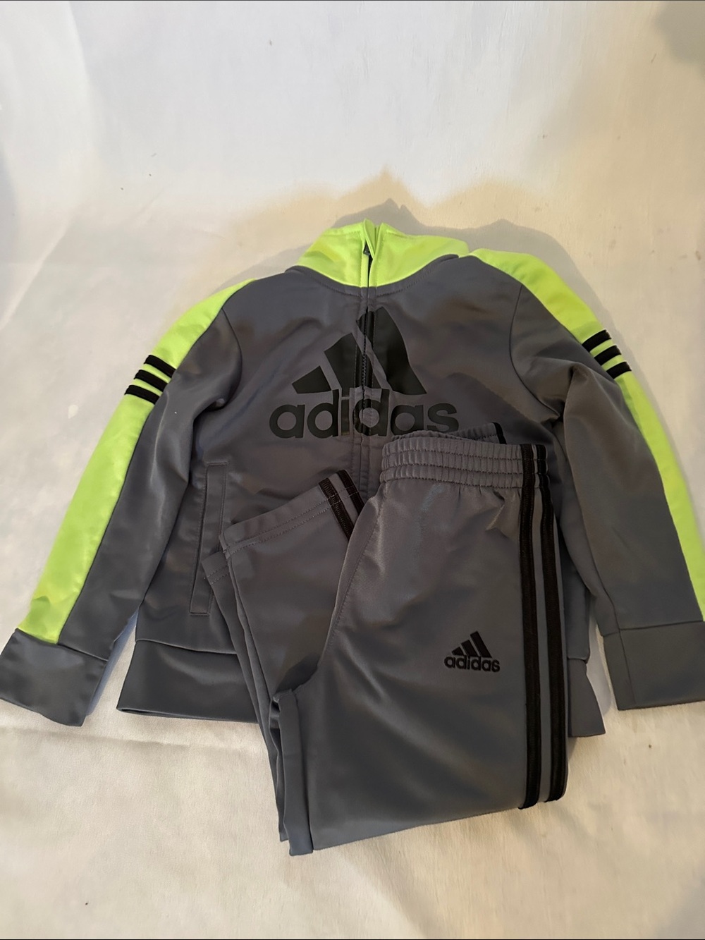 adidas Gray and Neon Green Athletic Tracksuit 24M